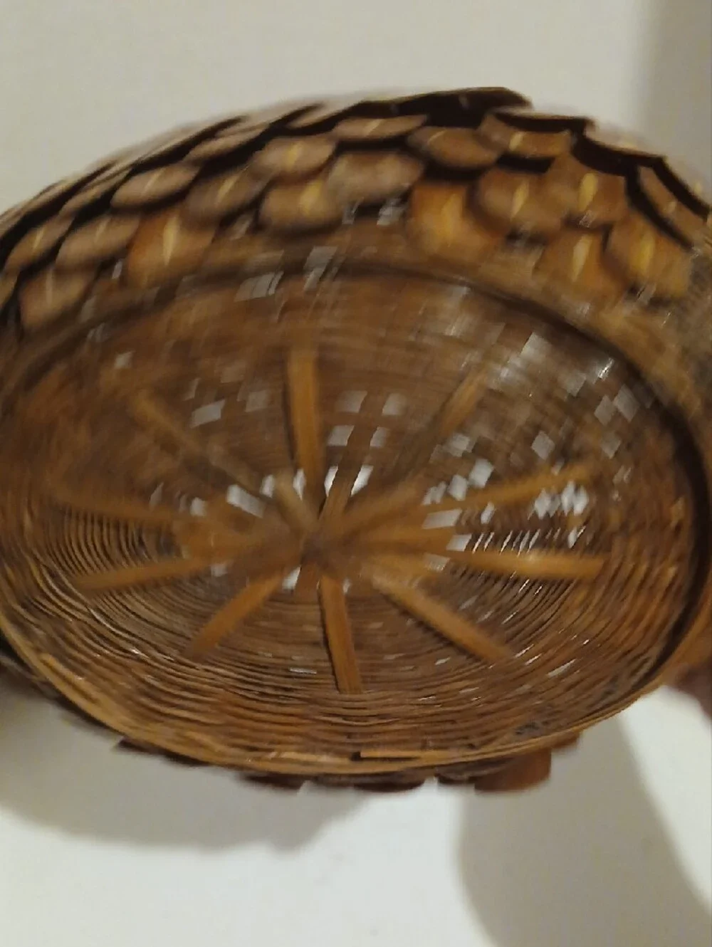 Vintage Chinese Shanghai Brown Woven Quail Basket Accent
